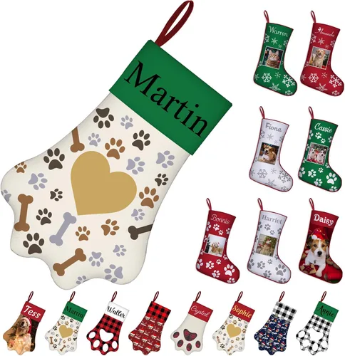 Vista 27 de Medias de Navidad de raza de perro personalizadas con texto de nombre, regalos de decoración de calcetines de Navidad personalizados para perros