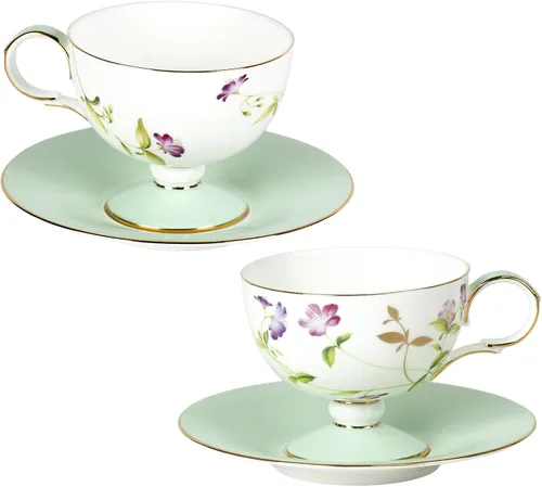 Vista 16 de KAMMAK Juego de 2 tazas de café de cerámica, tazas de café de porcelana con platillos, 6.52 onzas hechas a mano, elegante taza de té de porcelana