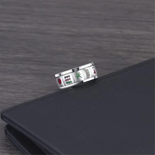 Vista 4 de Mahjong - Anillo de buena suerte para hombres y mujeres, de acero inoxidable, giratorio, anillo de afinación fino, regalo para él y ella