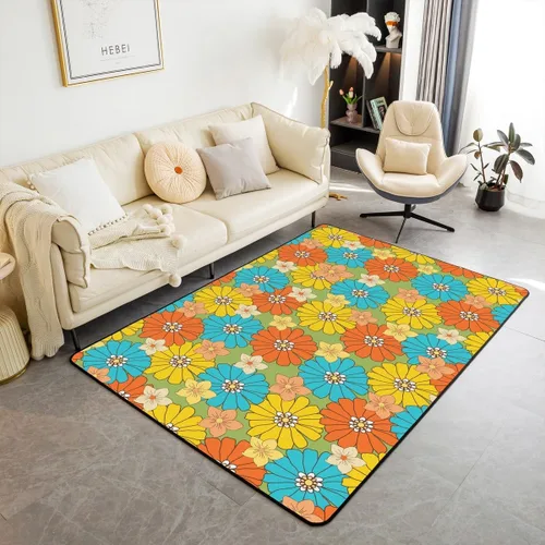 Vista 25 de Groovy Flower Power - Alfombra de 3 x 5 pulgadas, bonita alfombra floral bohemia 60S 70S, alfombra hippie para niños, niñas, adolescentes y mujeres