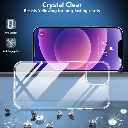 Vista 2 de SPIDERCASE Funda diseñada para iPhone 12/iPhone 12 Pro, transparente, no amarillea, con 2 protectores de pantalla de vidrio templado, funda delgada