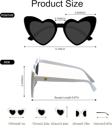Vista 3 de PartyGifts&beyond Gafas de sol de despedida de soltera con forma de corazón, paquete de 10 lentes de sol para despedida de soltera Negro
