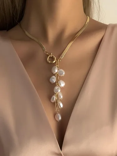 Vista 2 de WDIRARA Collar de cadena larga de serpiente Twist Y Lariat para mujer
