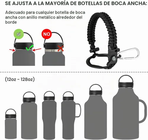 Vista 2 de RAYMYLO Botella de agua aislada con mango Paracord negro (Magic Black)