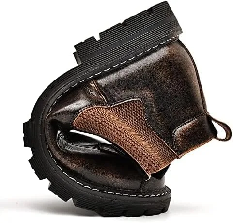 Vista 5 de Botas Chelsea para hombre, zapatos de cuero Oxfords de vestir para hombre, formal, casual, para el trabajo, a la moda, negro, marrón