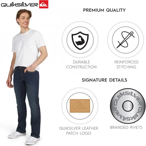 Vista 3 de Quiksilver - Jeans de mezclilla elásticos para hombre con 5 bolsillos y ajuste recto Montaña azul