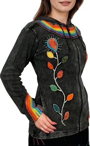 Vista 32 de Agan Traders Chaquetas bohemias con cremallera para mujer, con parches de teñido anudado, sudaderas ligeras con capucha para mujer 2025