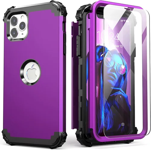 Vista 13 de IDweel Funda para iPhone 11 Pro Max con protector de pantalla de vidrio templado, híbrida 3 en 1 a prueba de golpes, delgada, resistente, cubierta