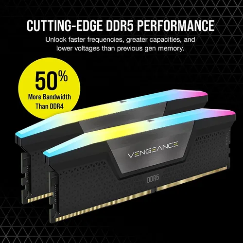 Vista 3 de CORSAIR Vengeance RGB DDR5 RAM 64 GB (2 x 32 GB) 6000 MHz CL30 Intel XMP iCUE Memoria de computadora compatible - Negro (CMH64GX5M2B6000C30)