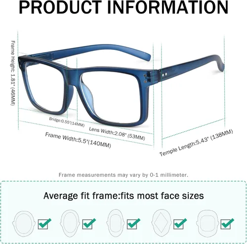 Vista 3 de Eyekepper Gafas de lectura fotocrómicas de transición de gran tamaño con marco grande azul +3.5