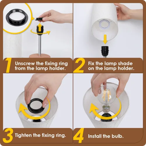 Vista 7 de Yarra-Decor Lámparas de noche con puerto USB, lámpara de mesa con control táctil para dormitorio, de madera, de 3 vías, regulable, juego de 2