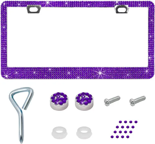 Vista 12 de Ziciner Marco de matrícula brillante, cubierta brillante para placa de matrícula con diamantes de imitación multifacéticos, soporte para placa