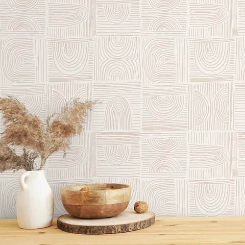 Vista 5 de VEELIKE Papel tapiz geométrico retro para despegar y pegar, papel tapiz geométrico bohemio para baño, dormitorio, 17.7 x 118 pulgadas, papel tapiz