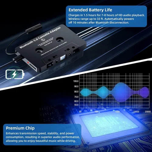 Vista 7 de Mersoco - Receptor de casete Bluetooth para automóvil, reproductor de cinta BT 5.0, adaptador auxiliar de casete con manos libres