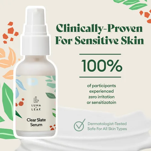 Vista 3 de LUMA & LEAF Clear Slate - Suero de niacinamida para la cara, enrojecimiento y alivio del acné con bakuchiol y aloe vera, suero facial vegano