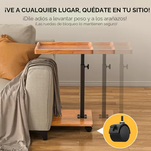 Vista 5 de XNSDXV Mesa C Mesa Auxiliar de Altura Ajustable, Mesa de Bandeja Giratoria de 360° para TV para Espacios Pequeños, Mesas de Sofá que se Deslicen
