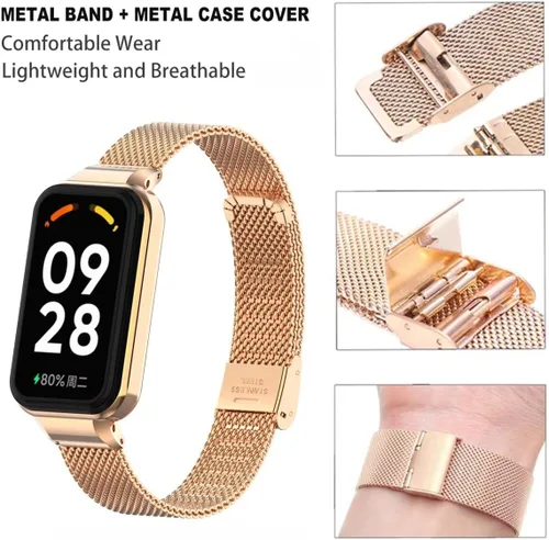 Vista 4 de Compatible con Xiaomi Redmi Band 2 Bandas, correa de repuesto de metal de acero inoxidable con marco de metal para Xiaomi Smart Band 8 Active