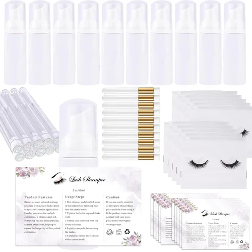 Vista 8 de Kit de limpieza de extensiones de pestañas 50pcs para clientes (negro) 10pcs Lash Brushes,10pcs Eyelash Cleaning Brush,10pcs Lash Bottles,10pcs