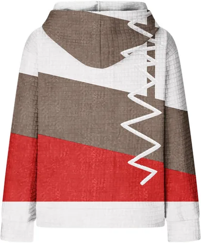 Vista 5 de Sudadera casual con capucha y bolsillo para mujer, con bloques de color, ligera, a la moda
