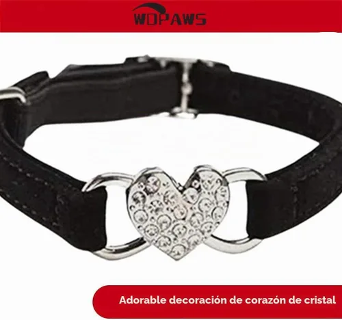 Vista 3 de Collar de gato con corazón brillante con cinturón de seguridad y campana ajustable de 8 a 10 pulgadas para gatos gatitos (negro)