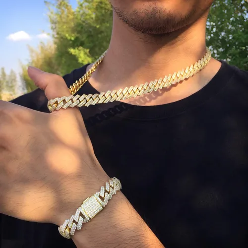 Vista 4 de Luxfine Cadena de eslabones cubanos de 0.472in, chapada en oro real de 14 quilates, hipoalergénica, joyería de hip hop, 5A+ con circonita cúbica