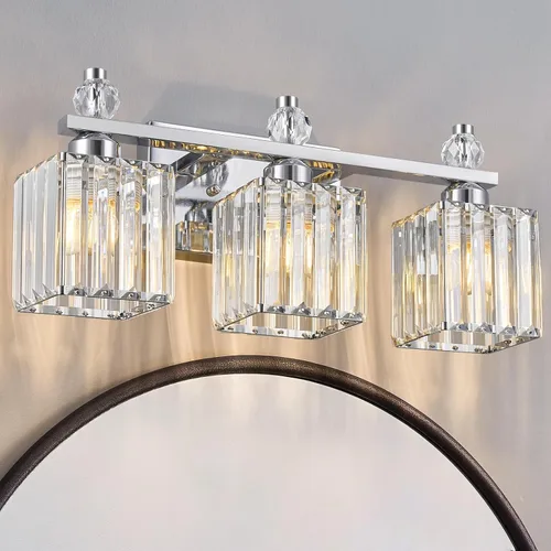 Vista 12 de Luces de Tocador de Baño de 3 Luces, Placado Negro, Modernas Luces de Tocador de Cristal para Baño, Luces de Tocador de Cristal para Usar Sobre