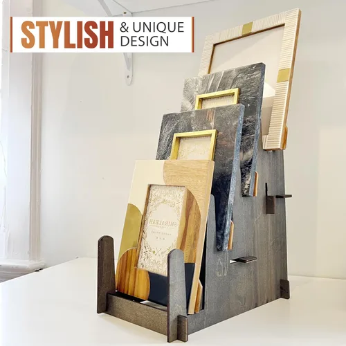 Vista 2 de Soporte de exhibición de madera - Platos, impresiones artísticas, obras de arte, imágenes, libros, papelería, discos, revistas y más - Ferias
