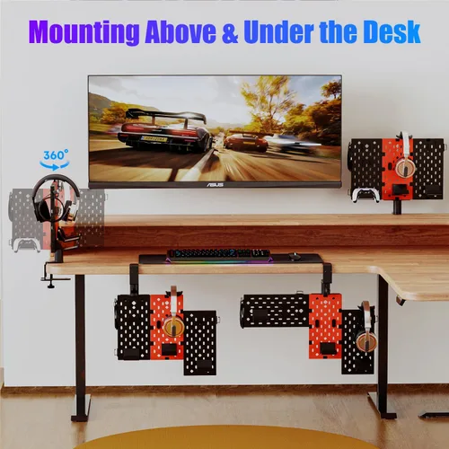 Vista 3 de PUTORSEN Headphone and Controller Holder for Desk, Rotatable DIY Modular Headphones Holder & Controller Stand with Cable Hooks, Clamped AboveUnder