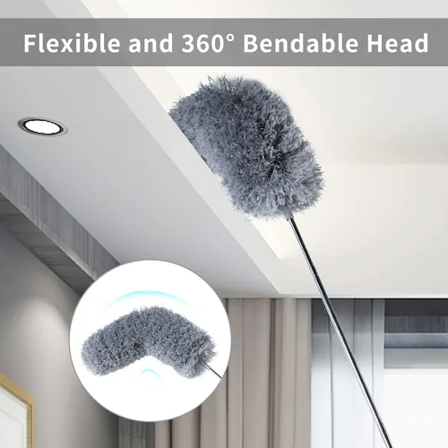 Vista 4 de BOOMJOY Plumero de microfibra con poste de extensión de 100 pulgadas, plumeros para limpiar techos altos, ventiladores, persianas, muebles, gris