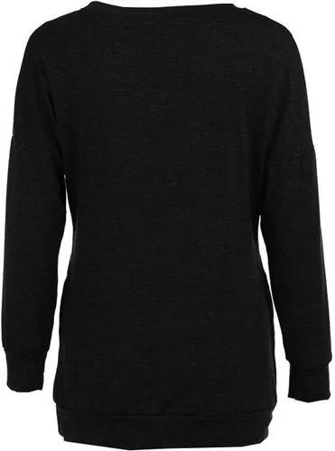 Vista 6 de Blusa casual de manga larga para mujer, color liso, cuello redondo, cómoda, holgada, con bolsillos