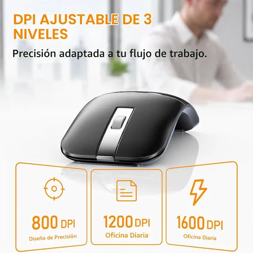 Vista 4 de Ratón de viaje Bluetooth inalámbrico, plegable giratorio, negro