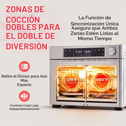Vista 3 de Ivation Horno freidora de aire de doble zona con puerta francesa - 32 cuartos de galón, horno tostador de convección combinado, multifunción de 10