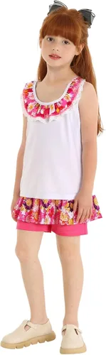 Vista 62 de LittleSpring Conjunto de verano para niñas con camiseta sin mangas y pantalones cortos florales