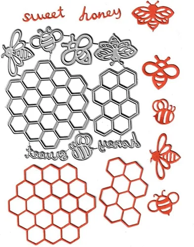 Vista 6 de 2 troqueles de corte Honeycom, 5 piezas de abejas dulce miel troqueladas de metal para plantillas de plantillas para tarjetas de álbumes de recortes