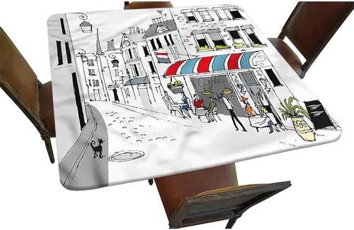 Vista 5 de Mantel cuadrado decorativo a cuadros con bordes elásticos, líneas diagonales y cuadrados de poliéster, para interiores y exteriores, para decoración