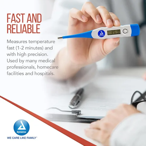 Vista 4 de Dynarex Termómetro digital oral para fiebre con punta flexible, indicador médico preciso con alarma para adultos y niños (paquete de 12)