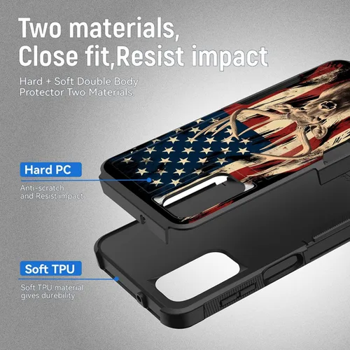 Vista 2 de Funda para Galaxy A13 5G, resistente de doble capa híbrida de policarbonato duro de goma suave a prueba de golpes para Samsung Galaxy A13 5G, ciervo