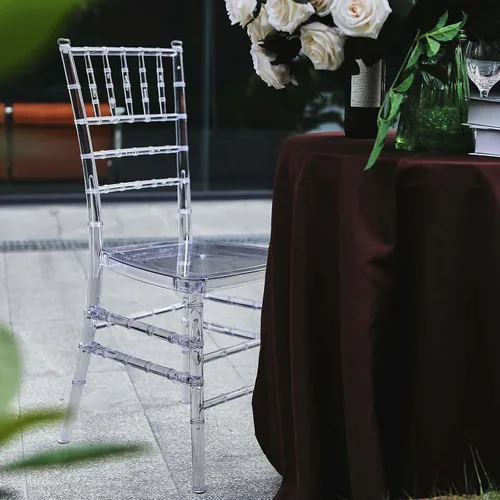 Vista 8 de Efavormart - Juego de 1 silla de banquete transparente sin brazos apilable con respaldo ovalado acrílico, construcción de plástico invisible