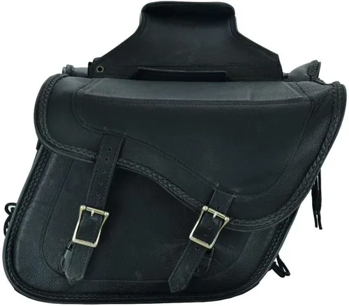 Vista 6 de Maleta impermeable de cuero genuino para motocicleta con funda para pistola en el interior marrón y negro tachuela/sin tachuelas