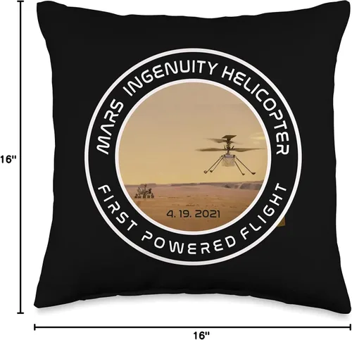 Vista 4 de Mars Ingenuity Helicóptero Perseverancia Ropa Mars Ingenuity Helicóptero Flying Perseverance Rover Throw Pillow, 16x16, Multicolor