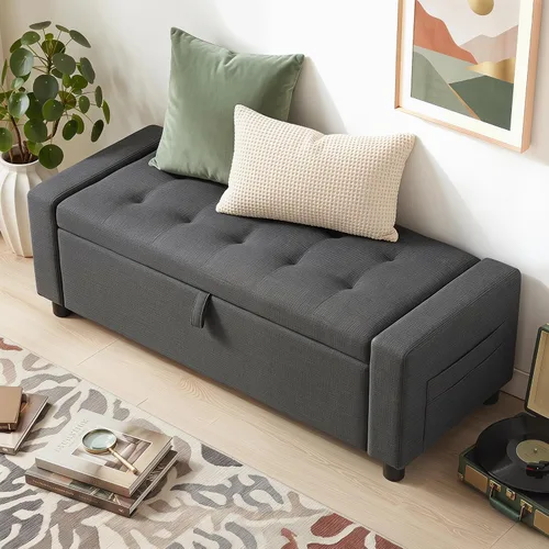 Vista 3 de Marsail Banco tapizado rectangular otomano con bancos modernos de Gris oscuro