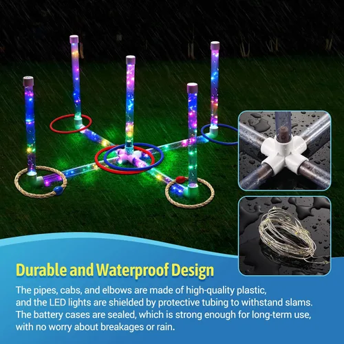 Vista 4 de Juegos de patio al aire libre para adultos y niños, juegos de lanzamiento de anillos LED con multicolor, fáciles de configurar y sin necesidad