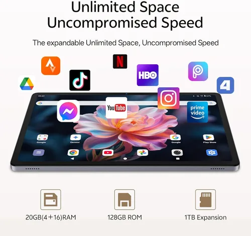 Vista 6 de Tablet de 11 pulgadas, tableta Android 16 con teclado, mouse y lápiz capacitivo, gris Octa-Core Gemini AI, 20GB RAM + 128GB ROM, 90Hz IPS