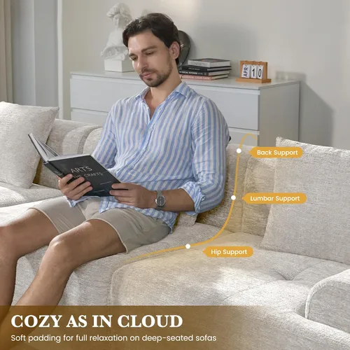 Vista 3 de Sofá modular convertible en forma de L de 122", sofá seccional tipo nube con otomán, sofás de chenilla sin estructura de 4 plazas para sala de Beige