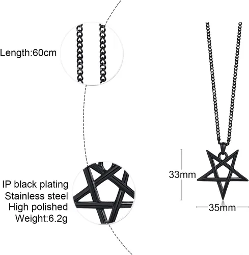 Vista 3 de TempBeau Collar con colgante de pentagrama satánico Baphomet Cadena de eslabones de pentáculo invertida hecha a mano, iglesia satanista, punk