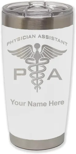 Vista 30 de LaserGram Vaso aislado al vacío de 20 onzas, asistente médico PA, grabado personalizado incluido (negro)