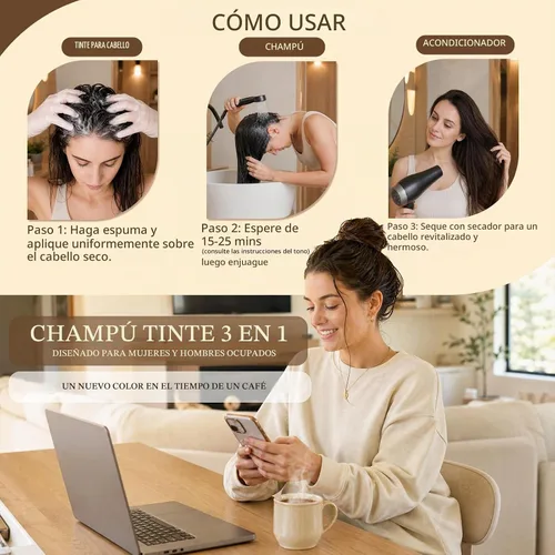 Vista 4 de Black Hair Dye Shampoo for Gray Coverage, Color Shampoo for Women & Men