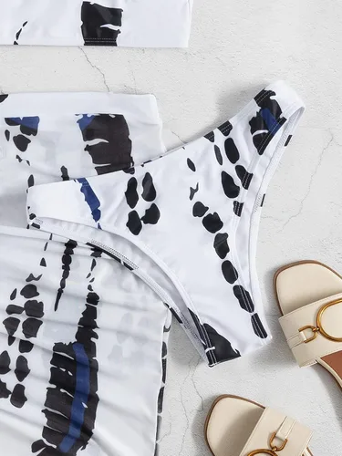 Vista 6 de MakeMeChic Traje de baño de 3 piezas para mujer con corte halter y falda