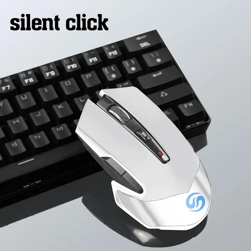 Vista 3 de VEGCOO Mouse inalámbrico, mouse recargable C31, mouse mecánico silencioso para computadora con luz de pista inteligente, receptor USB 2.4G, 3