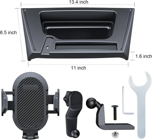 Vista 9 de DIAMOOKY Soporte de teléfono ajustable para Jeep Wrangler JK JKU 2011-2018 Soporte de teléfono multifunción con bandeja de almacenamiento, ajuste
